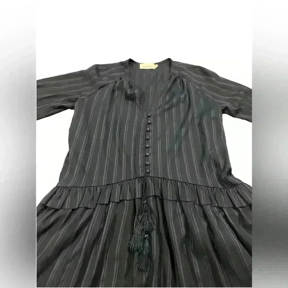 Line + Dot Navy Desi Flounce Striped Button Front Tassel Swing Dress Size M - Picture 9 of 13
